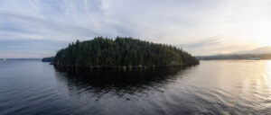 Nanaimo, Vancouver Island, British Columbia, Canada. Panoramic View of Newcastle Island Marine Provincial Park during a colorful sunset.
