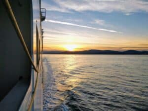 view from a BC ferry heading to Sidney BC on Vancouver Island - sunset