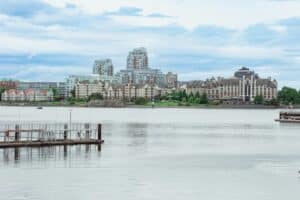 View of the Inner Harbour in Victoria, BC from the Songhees walkway